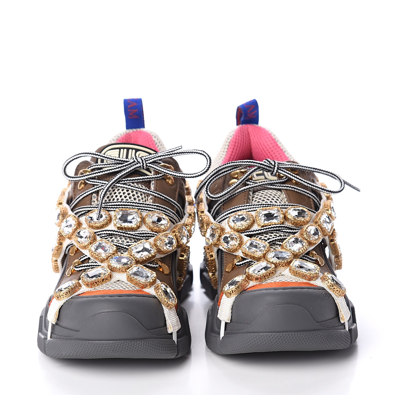 Gucci X SEGA Mesh Canvas Calfskin Removable Crystals Womens Flashtrek Sneakers 37.5 White Box Pink Ardesia Loess 2 of 7