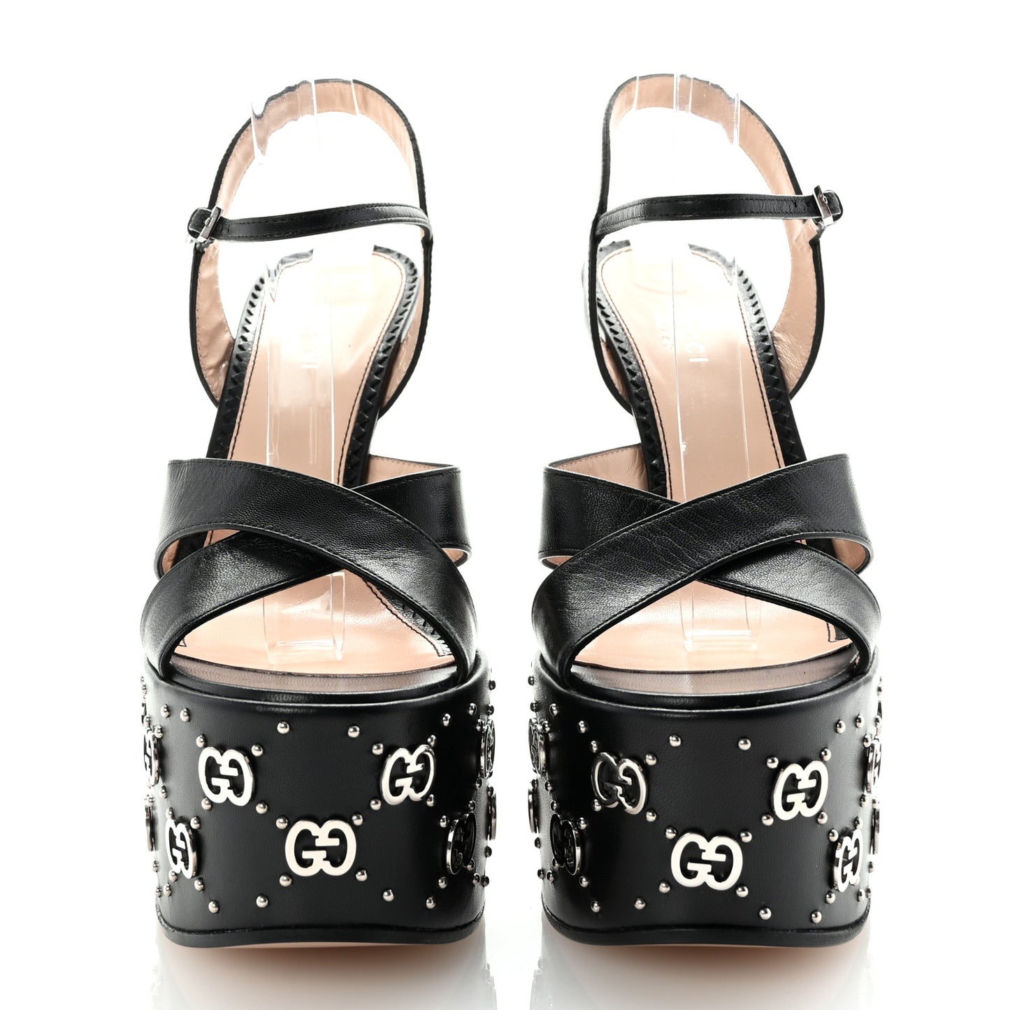 Malaga Kid Interlocking G Studs 155mm Platform Sandals 36 Perfect Black