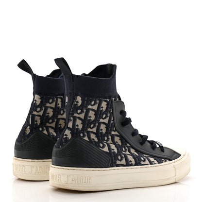 Christian Dior Technical Knit Calfskin Oblique Womens Walk'n Dior High Top Sneakers 39 Deep Blue 4 of 9