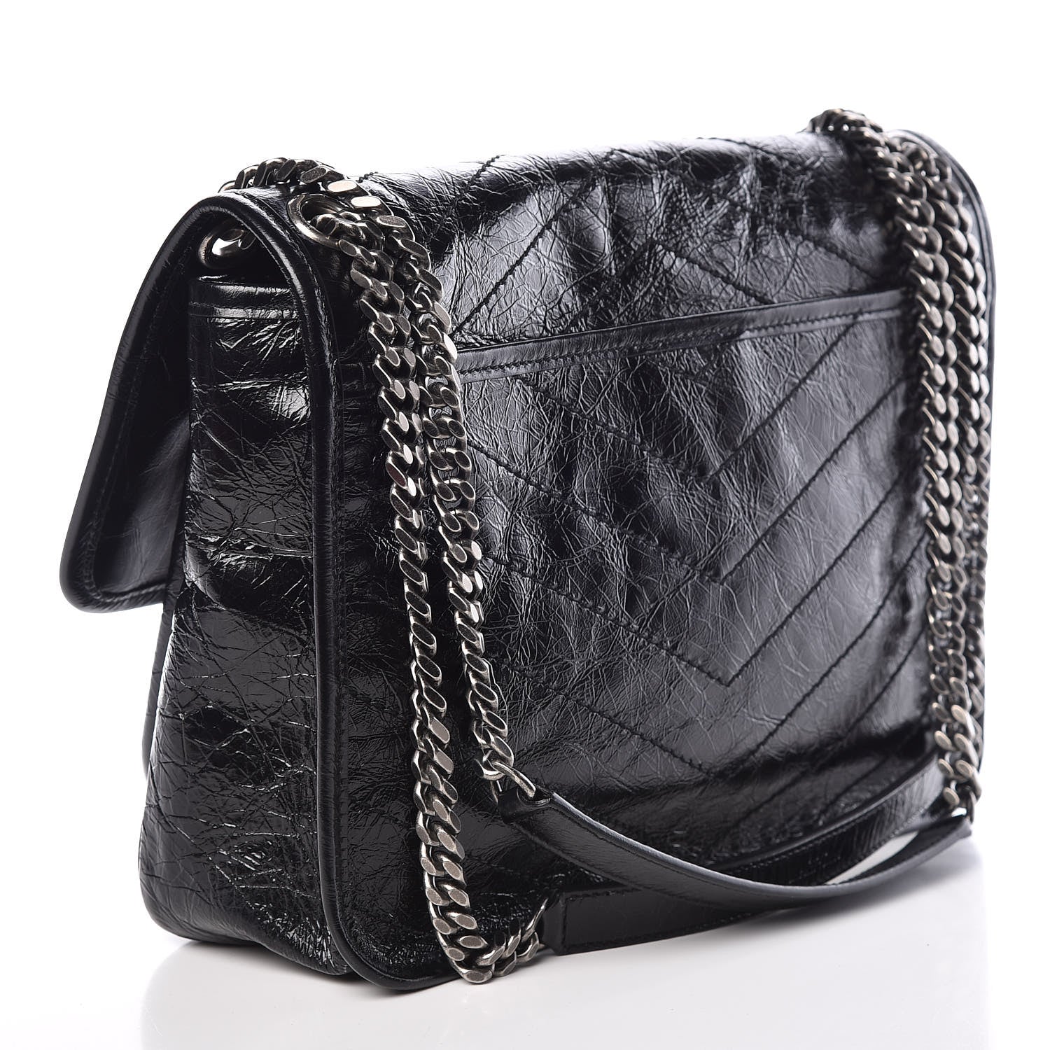 Saint Laurent Crinkled Calfskin Matelasse Monogram Medium Niki Chain Satchel Black 3 of 9