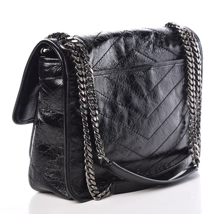 Saint Laurent Crinkled Calfskin Matelasse Monogram Medium Niki Chain Satchel Black 3 of 9