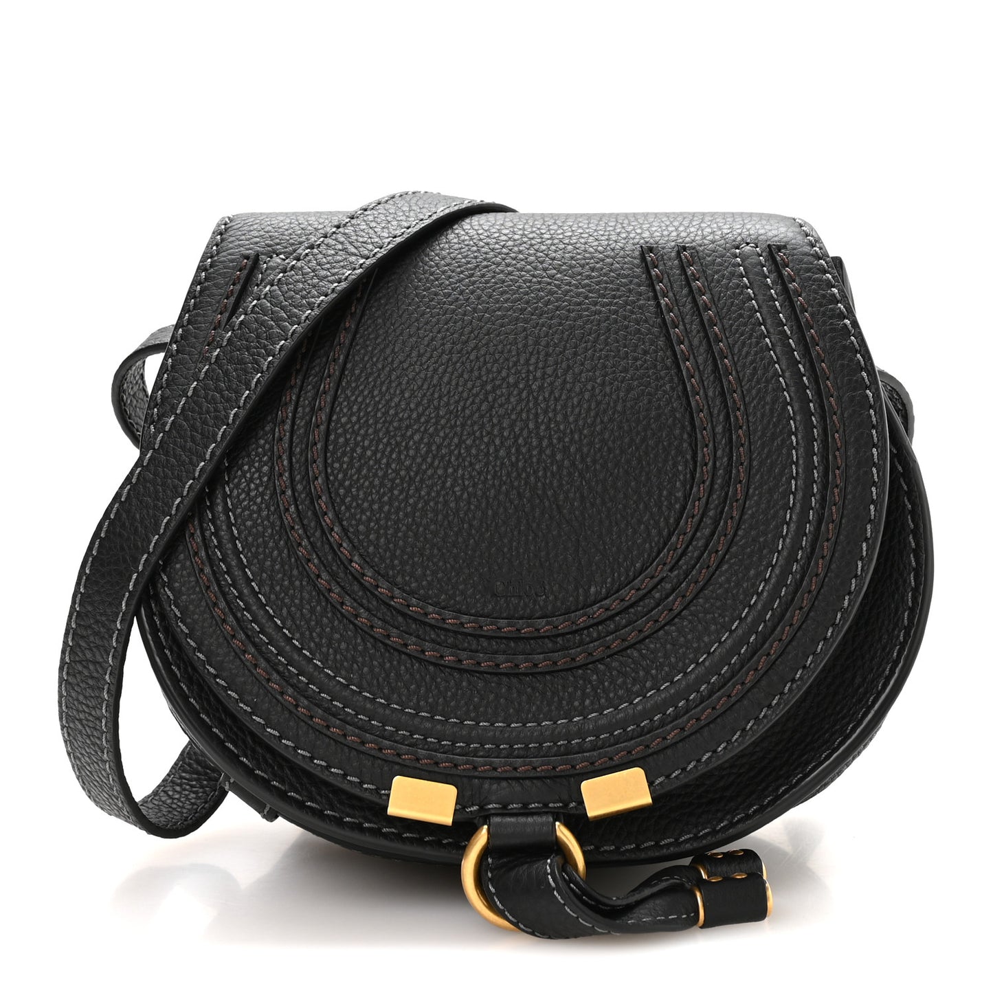 Calfskin Mini Marcie Round Crossbody Bag Black