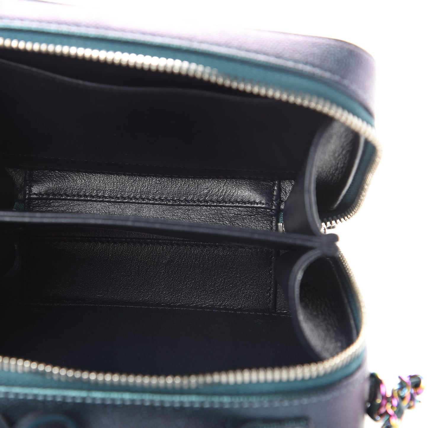 Iridescent Caviar Quilted Small CC Filigree Vanity Case Dark Turquoise