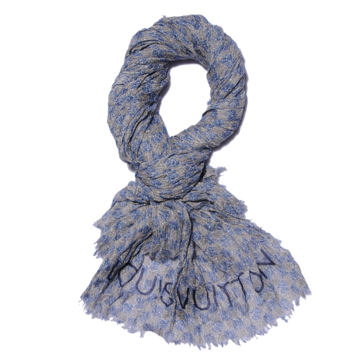 Cotton Linen Etole Damier Palm Stole Blue