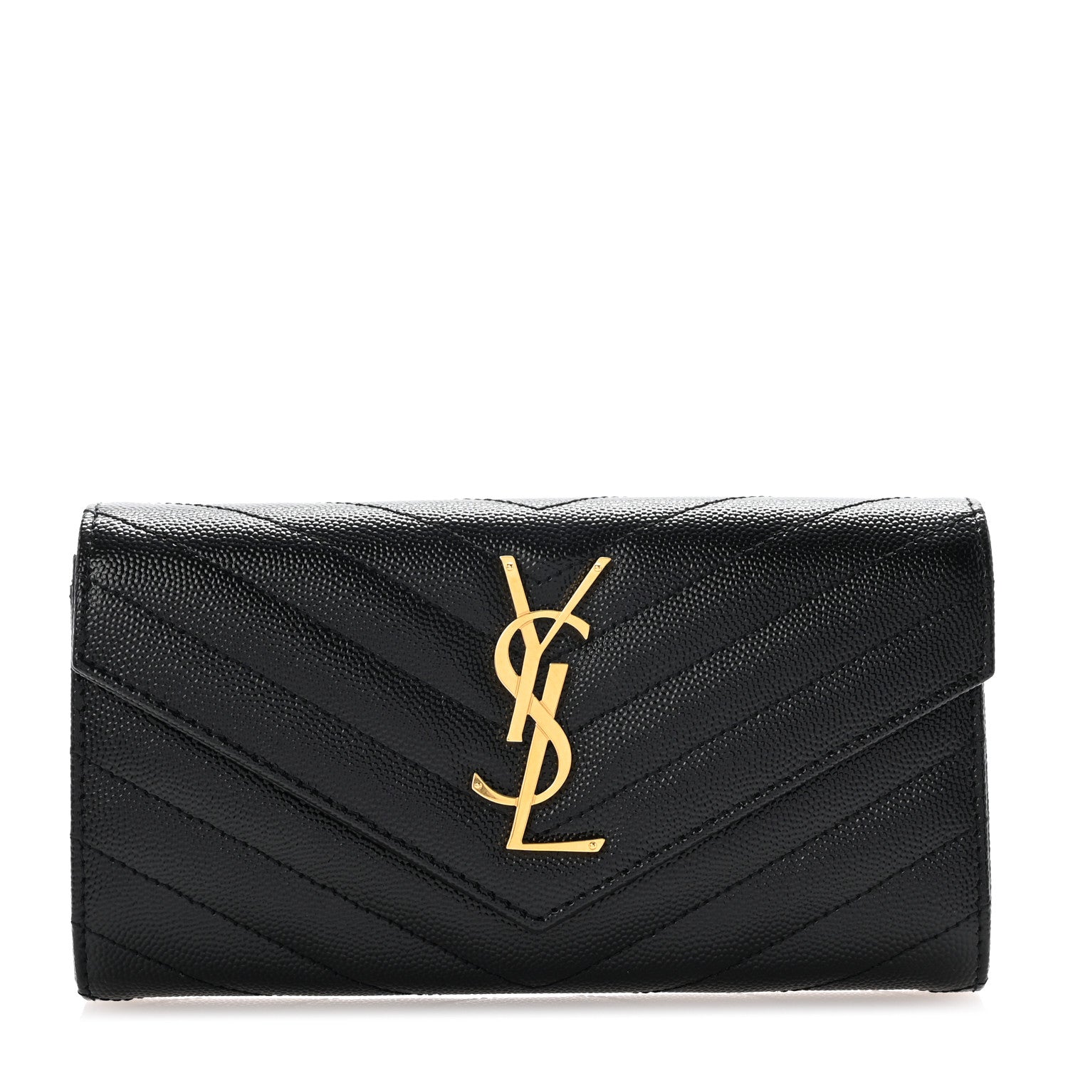 Saint Laurent Grain De Poudre Matelasse Chevron Monogram Flap Wallet Black 1 of 8