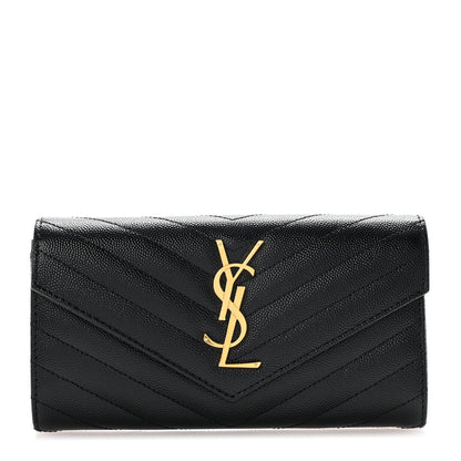 Saint Laurent Grain De Poudre Matelasse Chevron Monogram Flap Wallet Black 1 of 8