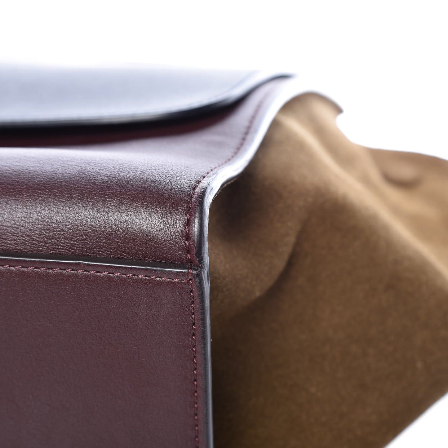 Drummed Calfskin Suede Medium Tri-Color Trapeze Burgundy