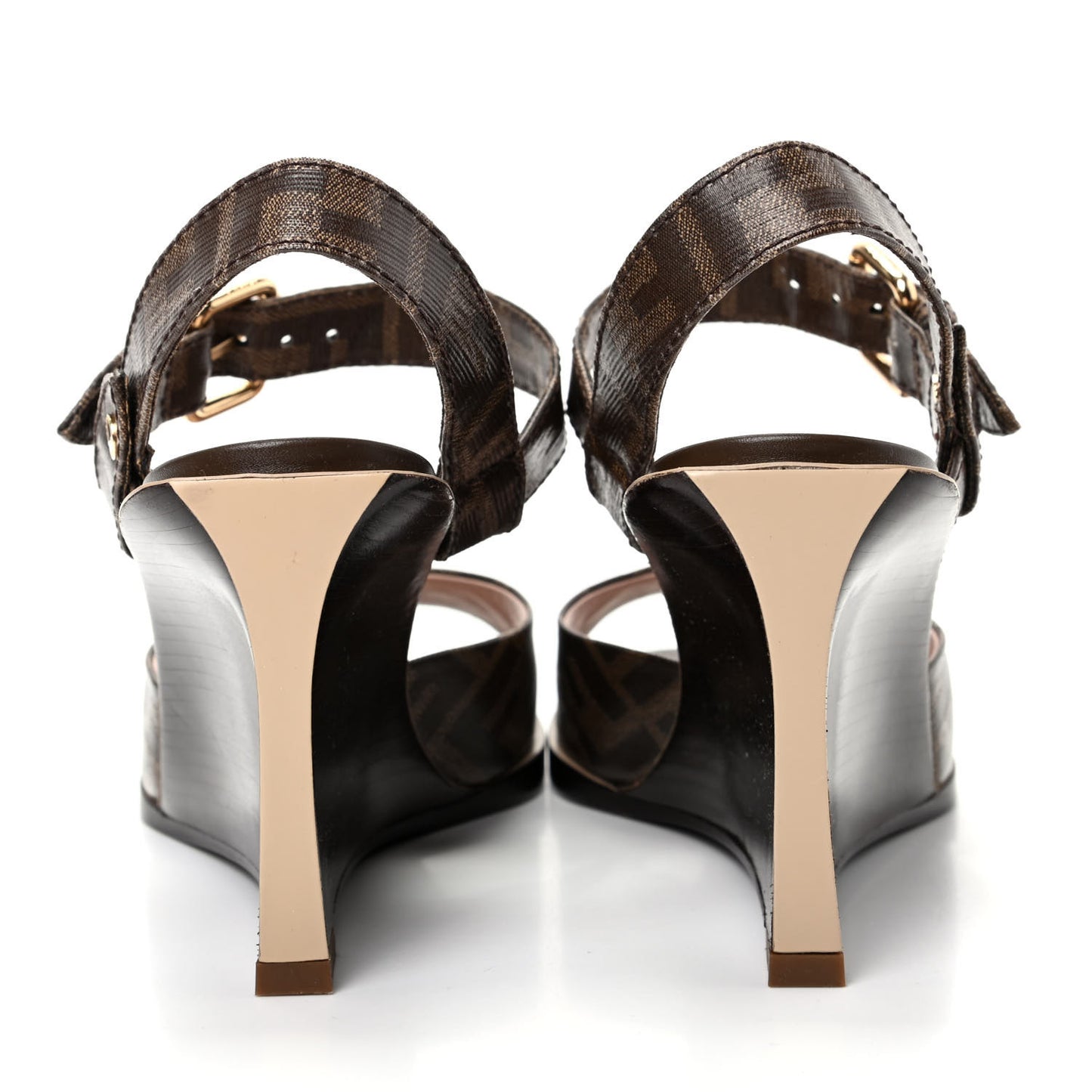 Glazed Fabric FF Wedge Sandals 37 Tobacco Moro