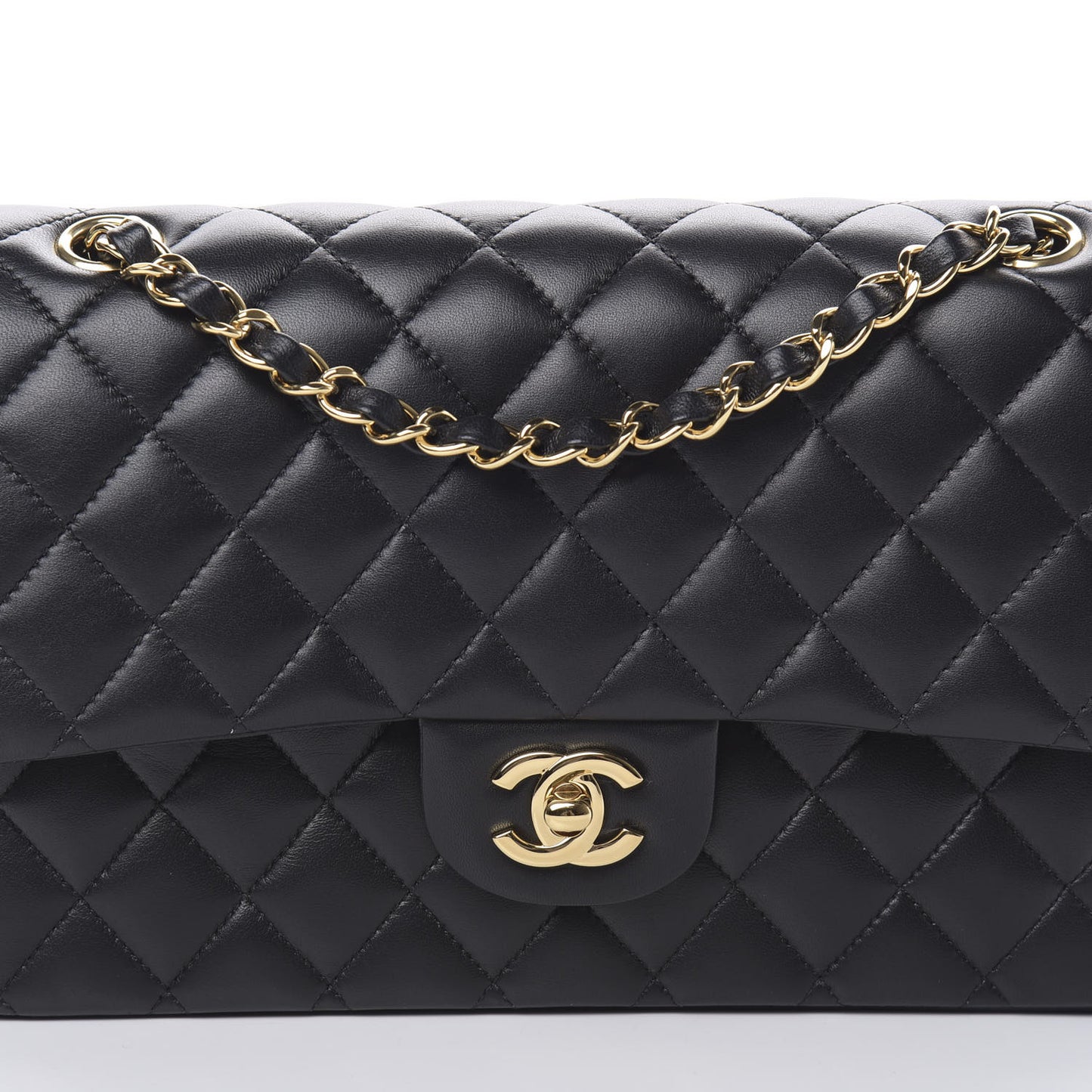 Lambskin Quilted Medium Double Flap Black