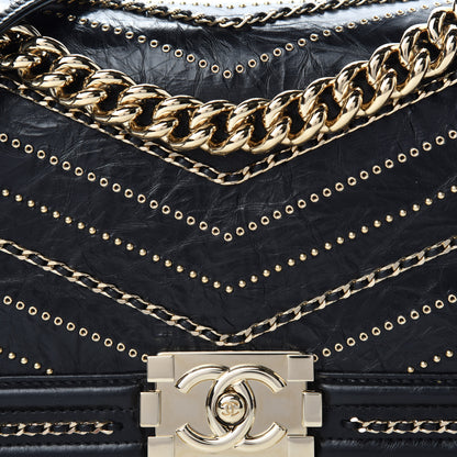 Chanel Crumpled Calfskin Chevron Chain Medium Boy Flap Black 10 of 11