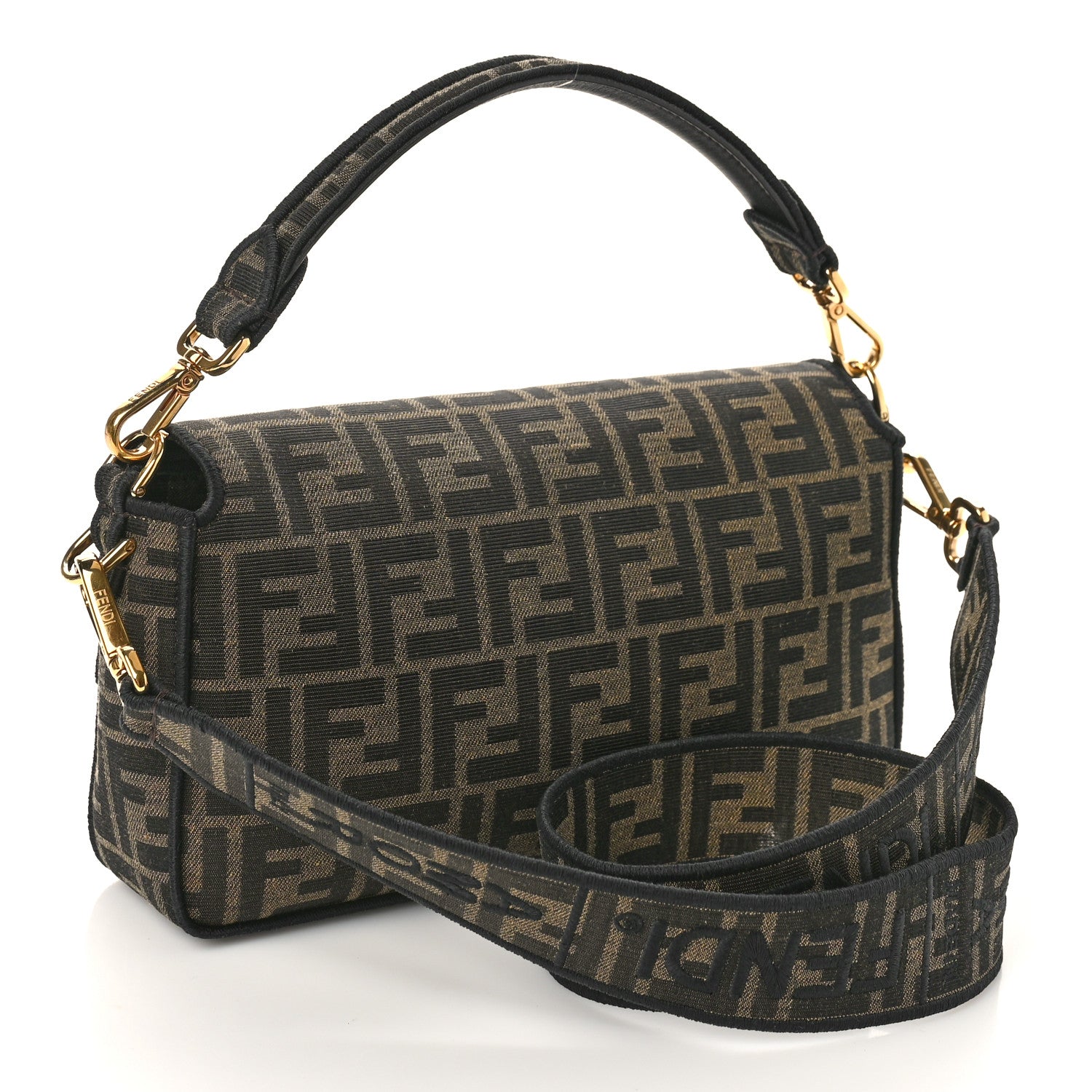 Fendi Fabric Jacquard FF 1974 Medium Baguette Tobacco Moro Black 3 of 9