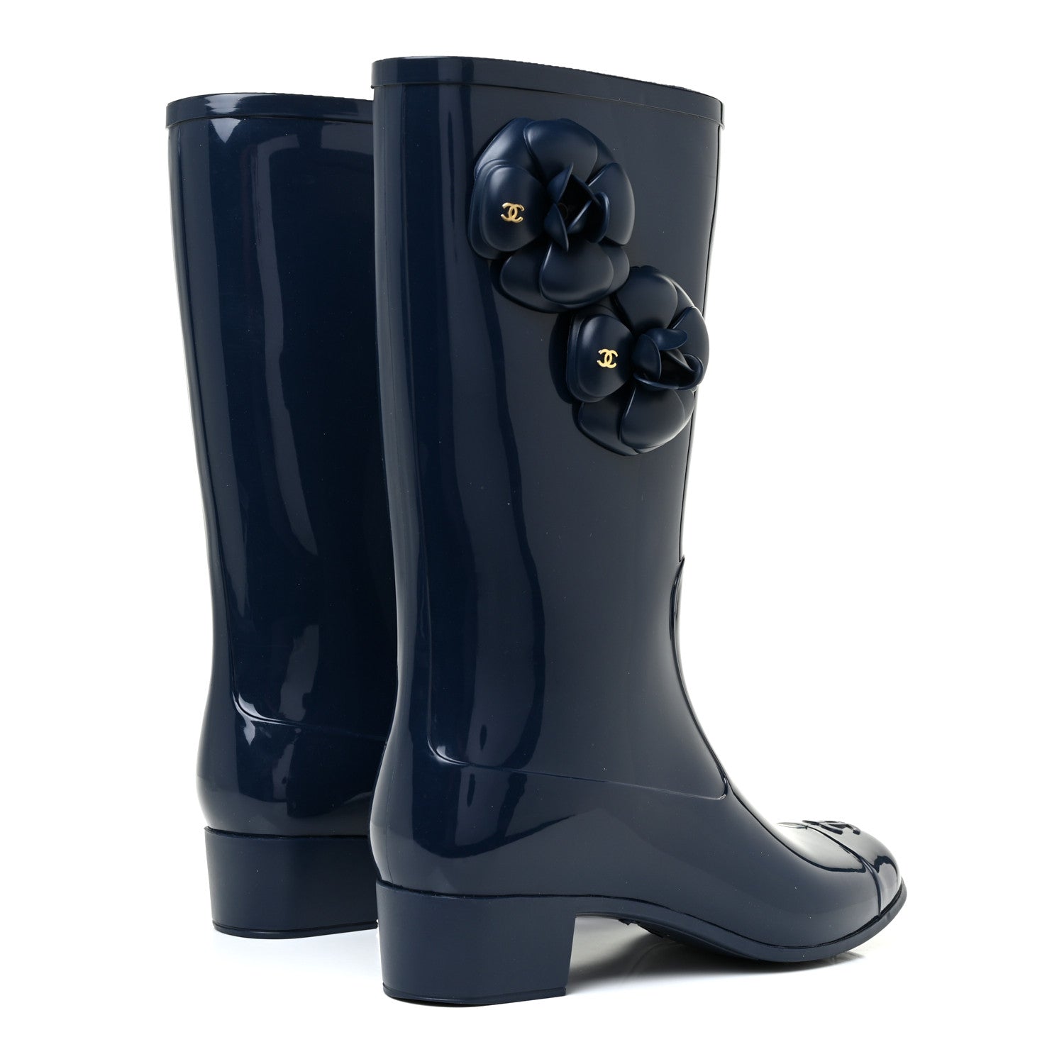 Chanel Rubber Camellia Rain Boots 39 Dark Blue 4 of 12