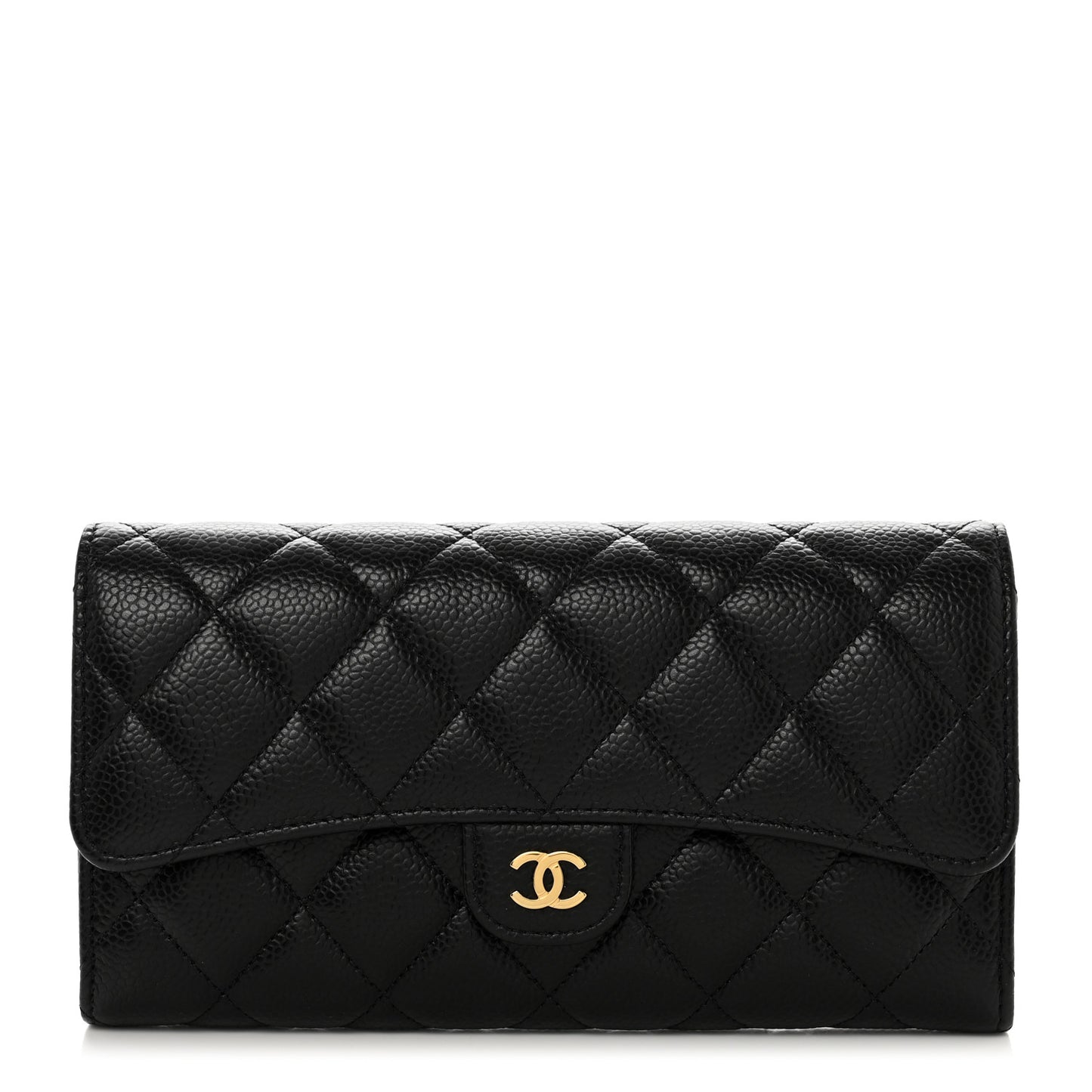 Caviar Quilted Large Flap Wallet Black