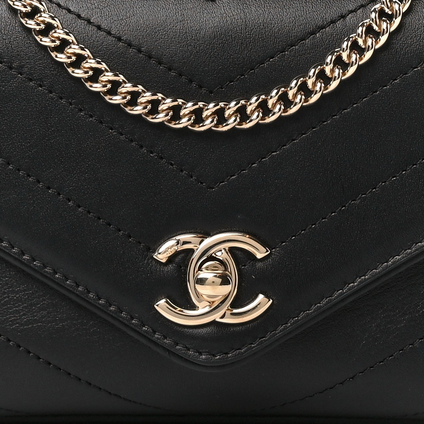 Calfskin Chevron Stitched Coco Waist Bag Black