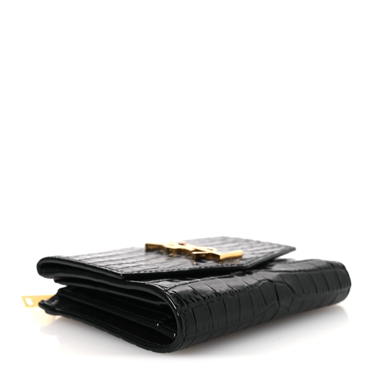 Shiny Calfskin Crocodile Embossed Monogram Uptown Compact Wallet Black