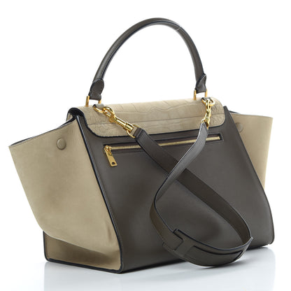 Celine Crocodile Embossed Calfskin Suede Medium Trapeze Taupe 3 of 17