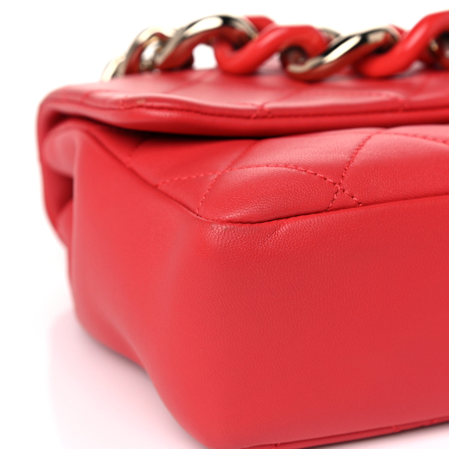 Chanel Lambskin Quilted Resin Bi-Color Chain Flap Bag Red 8 of 13