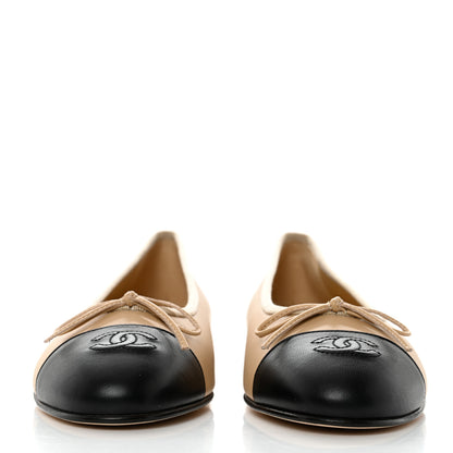 Chanel Lambskin Cap Toe CC Ballerina Flats 39 Beige Black 2 of 9