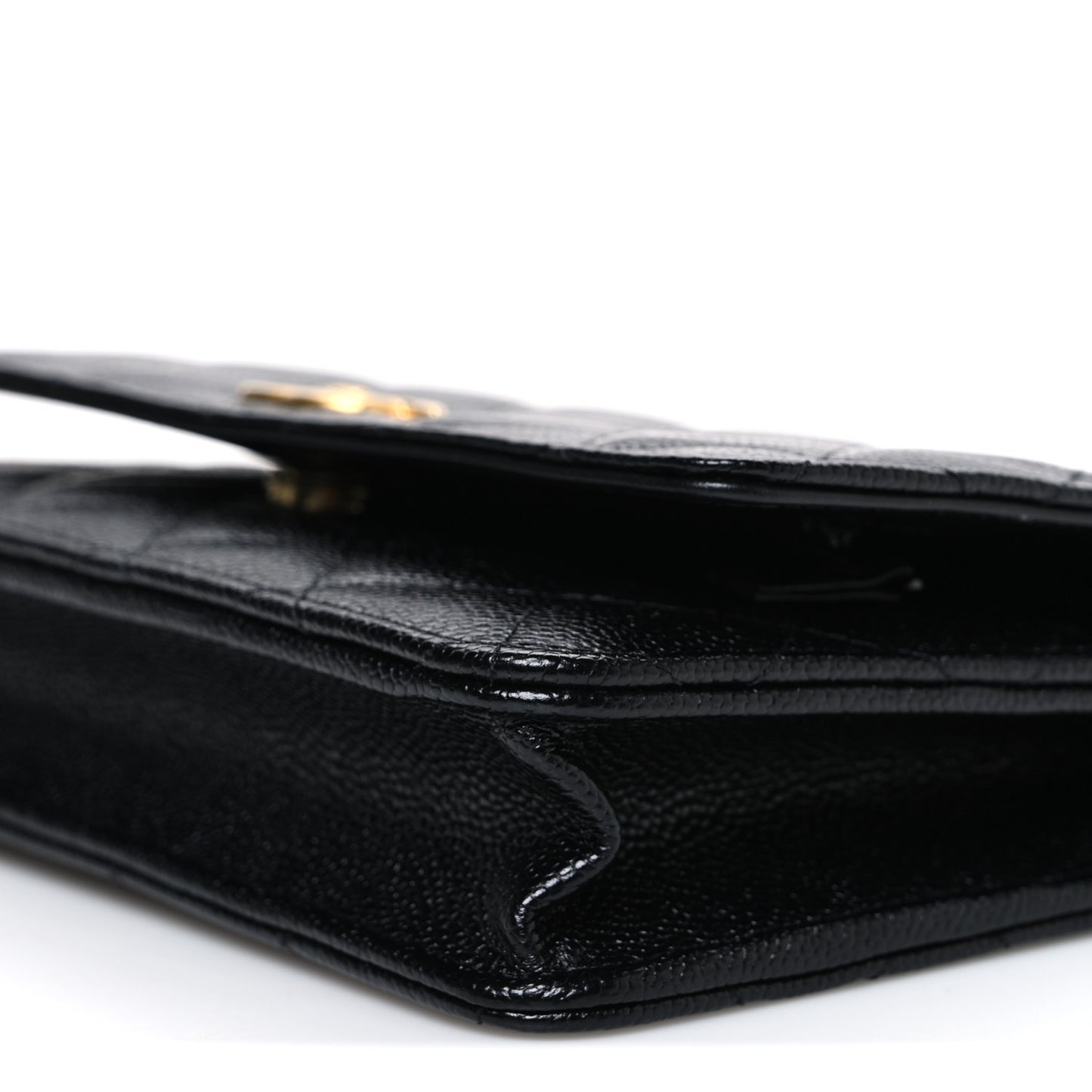 Shiny Caviar Quilted Pick Me Up Wallet On Chain WOC Black