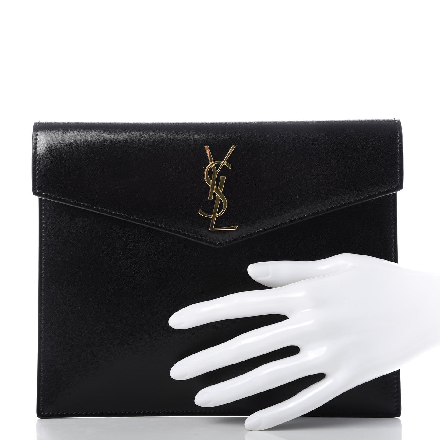 Smooth Shiny Calfskin Monogram Uptown Baby Pouch Black
