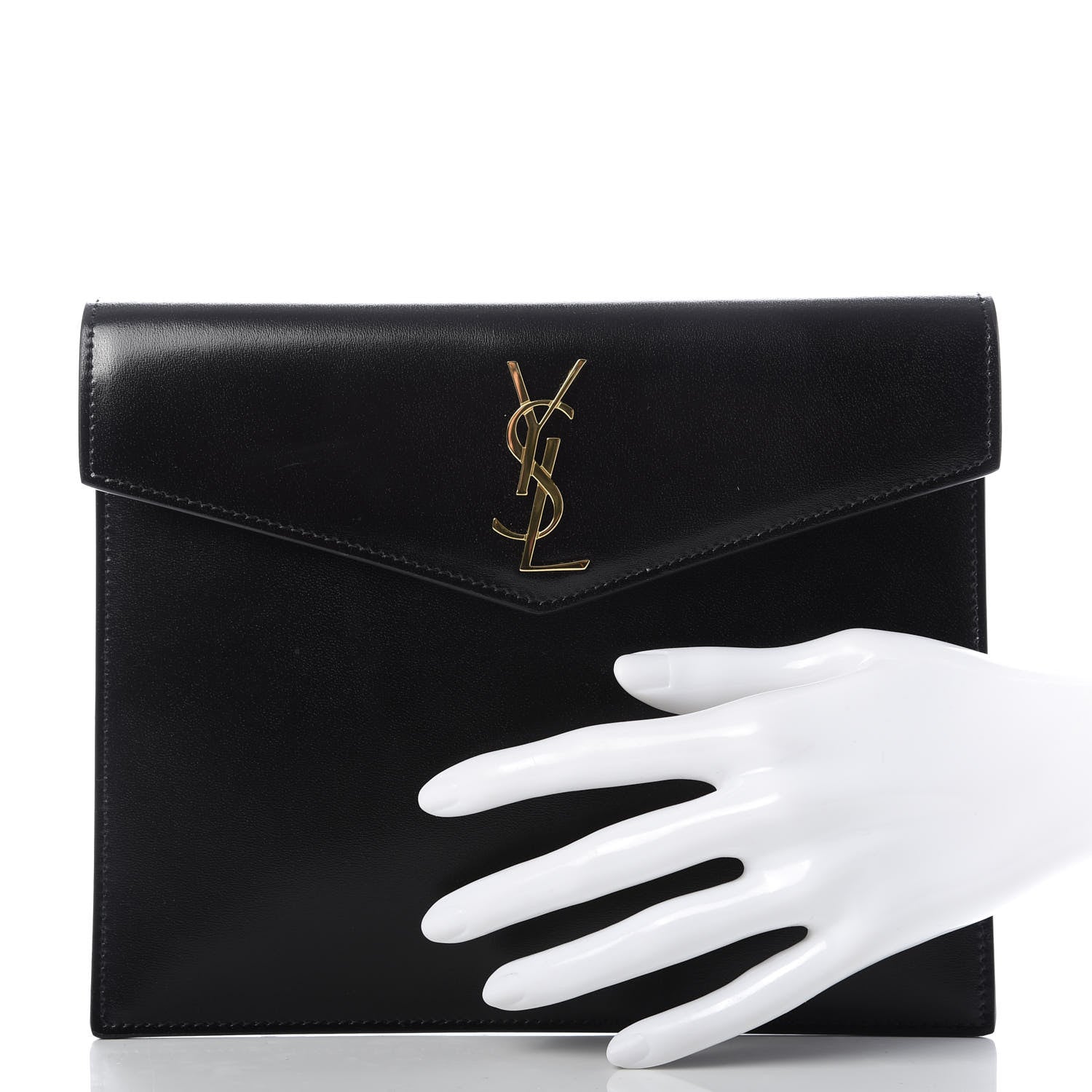 Saint Laurent Smooth Shiny Calfskin Monogram Uptown Baby Pouch Black 2 of 7