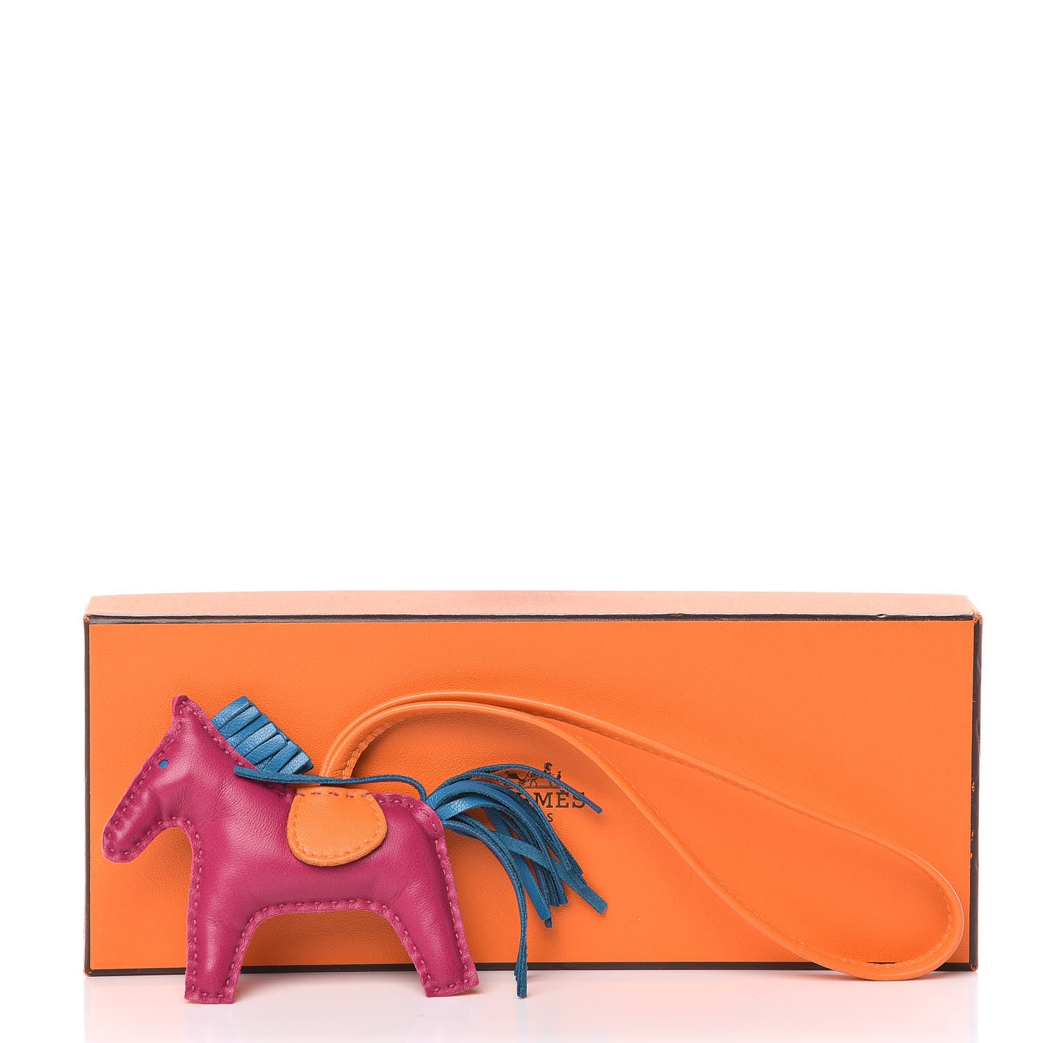 Hermes Milo Lambskin Grigri Rodeo Horse Bag Charm PM Tosca Bleu Izmir Orange 4 of 4