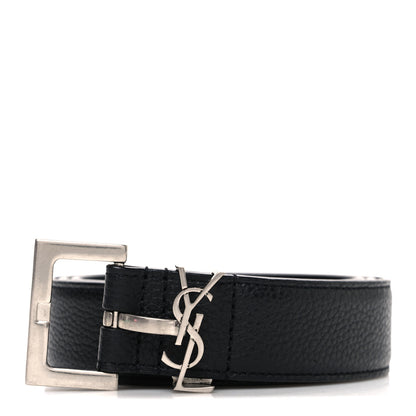 Saint Laurent Grained Calfskin Monogram Cassandre Square Buckle Belt 85 34 Black 1 of 6