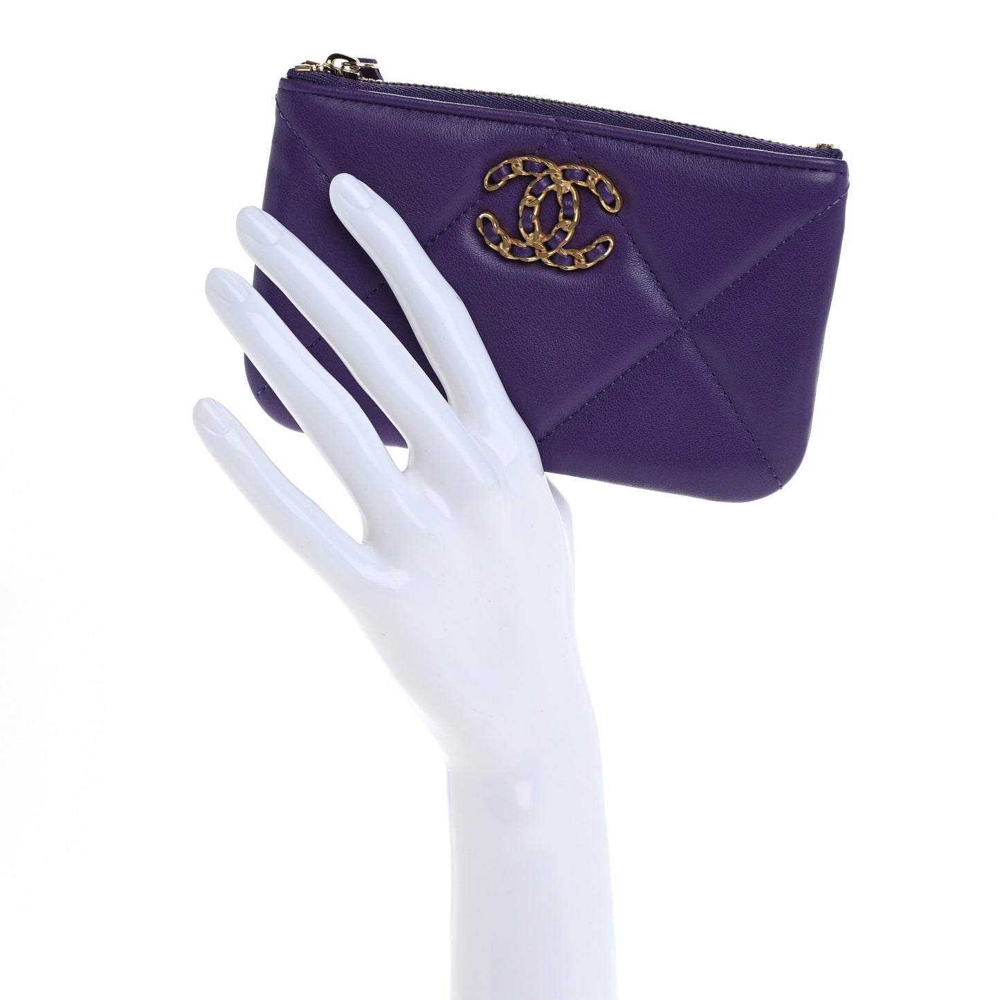 Lambskin Quilted Chanel 19 Mini Pouch Purple