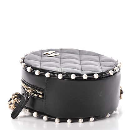 Chanel Calfskin Quilted Pearl Round Clutch With Chain Black 4 of 11