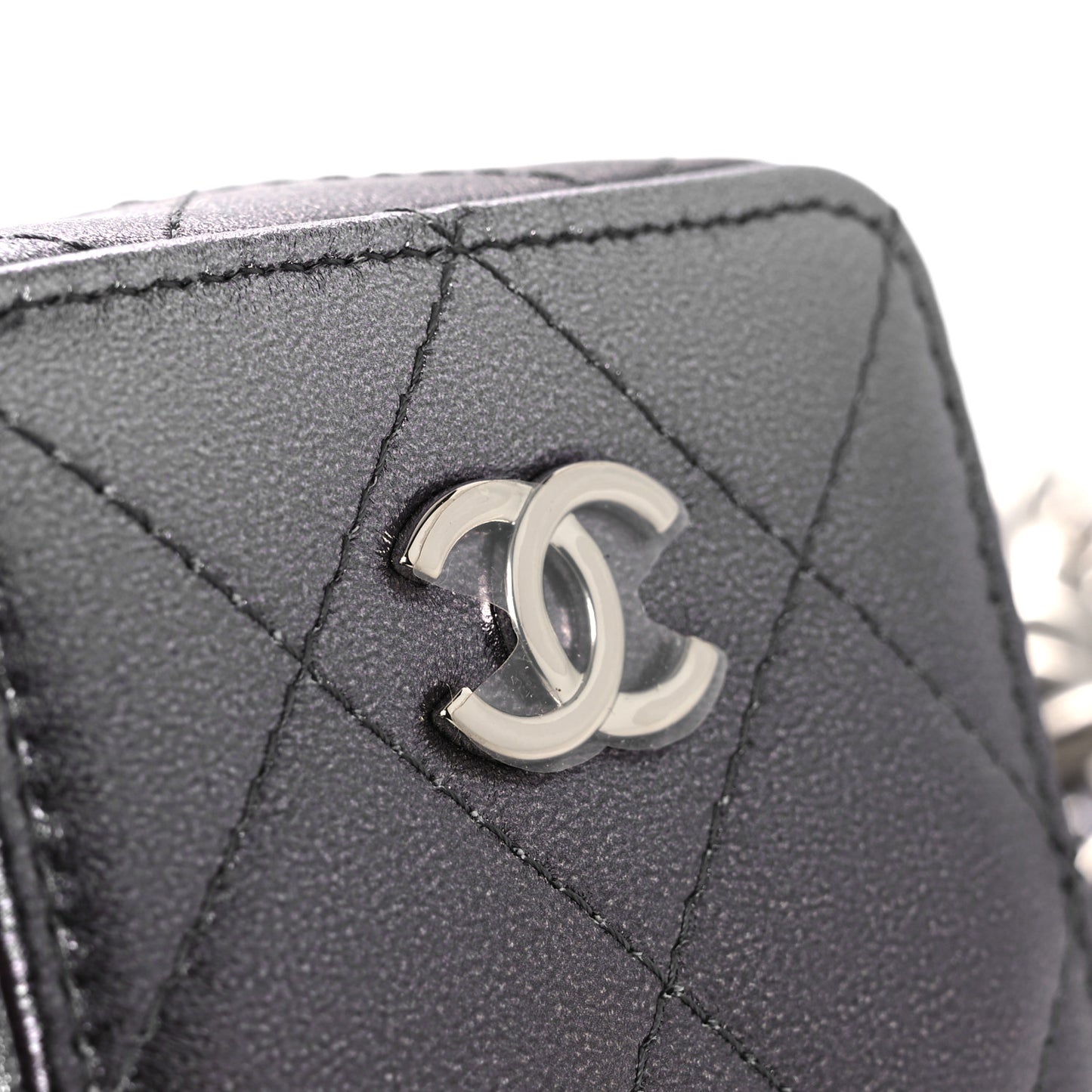Gradient Metallic Lambskin Quilted Coco Punk Cube Clutch With Chain Silver Black
