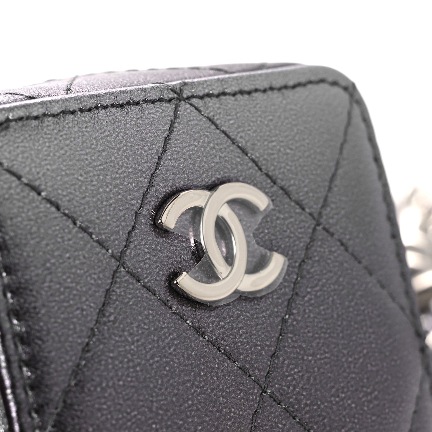 Chanel Gradient Metallic Lambskin Quilted Coco Punk Cube Clutch With Chain Silver Black 11 of 12