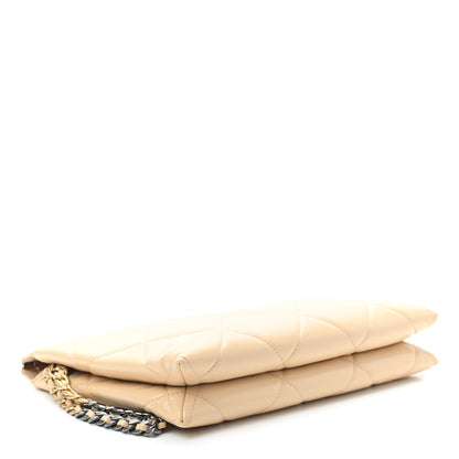 Chanel Shiny Goatskin Quilted Large Chanel 19 Pouch Beige 4 of 7