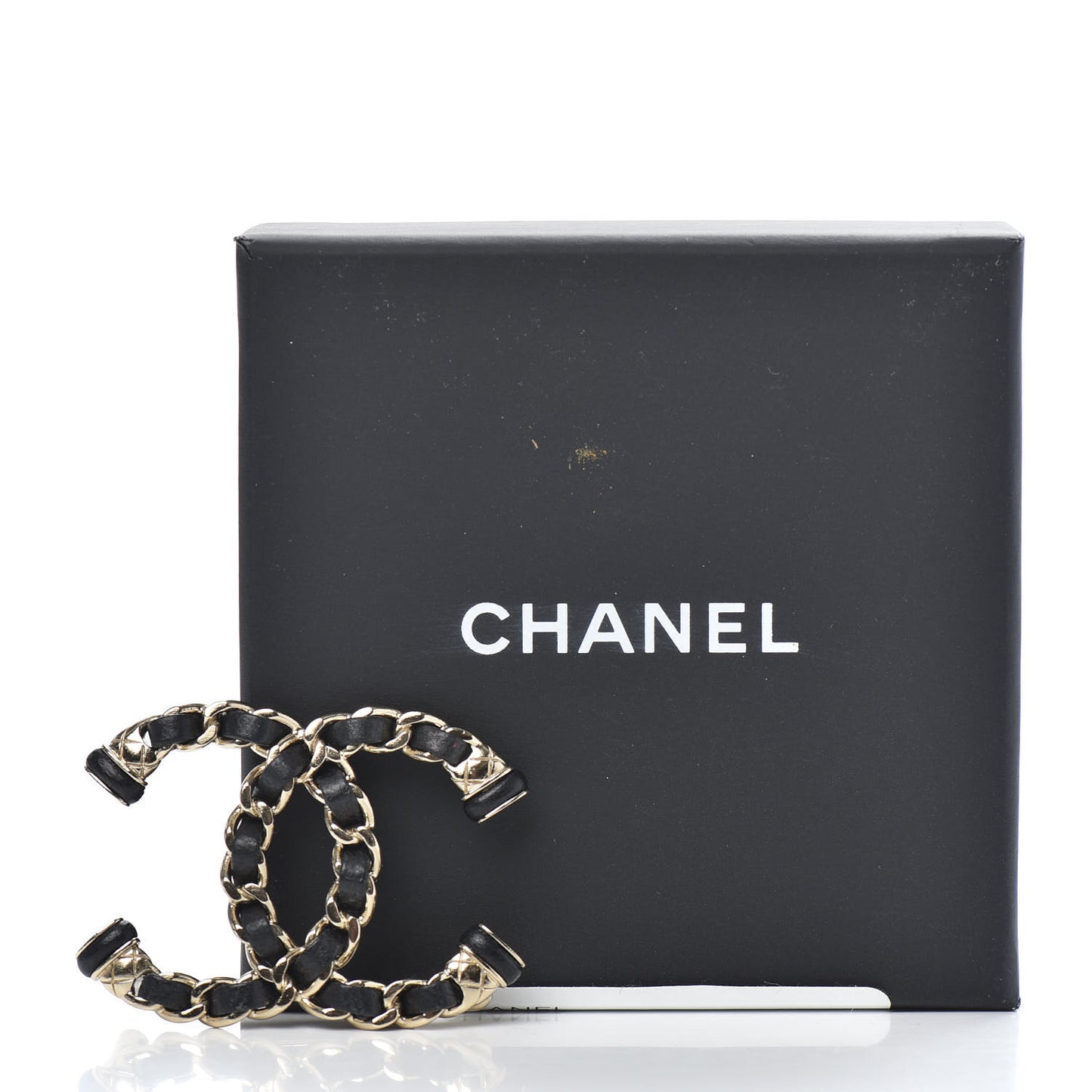 Lambskin Chain CC Brooch Black Gold