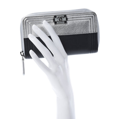 Chanel Metallic Goatskin Calfskin Large Bi-Color Zip Around Boy Wallet Black Silver 2 of 8