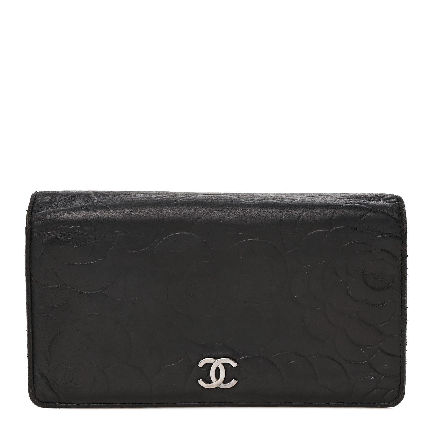 Chanel Lambskin Camellia Embossed Yen Wallet Black 1 of 12