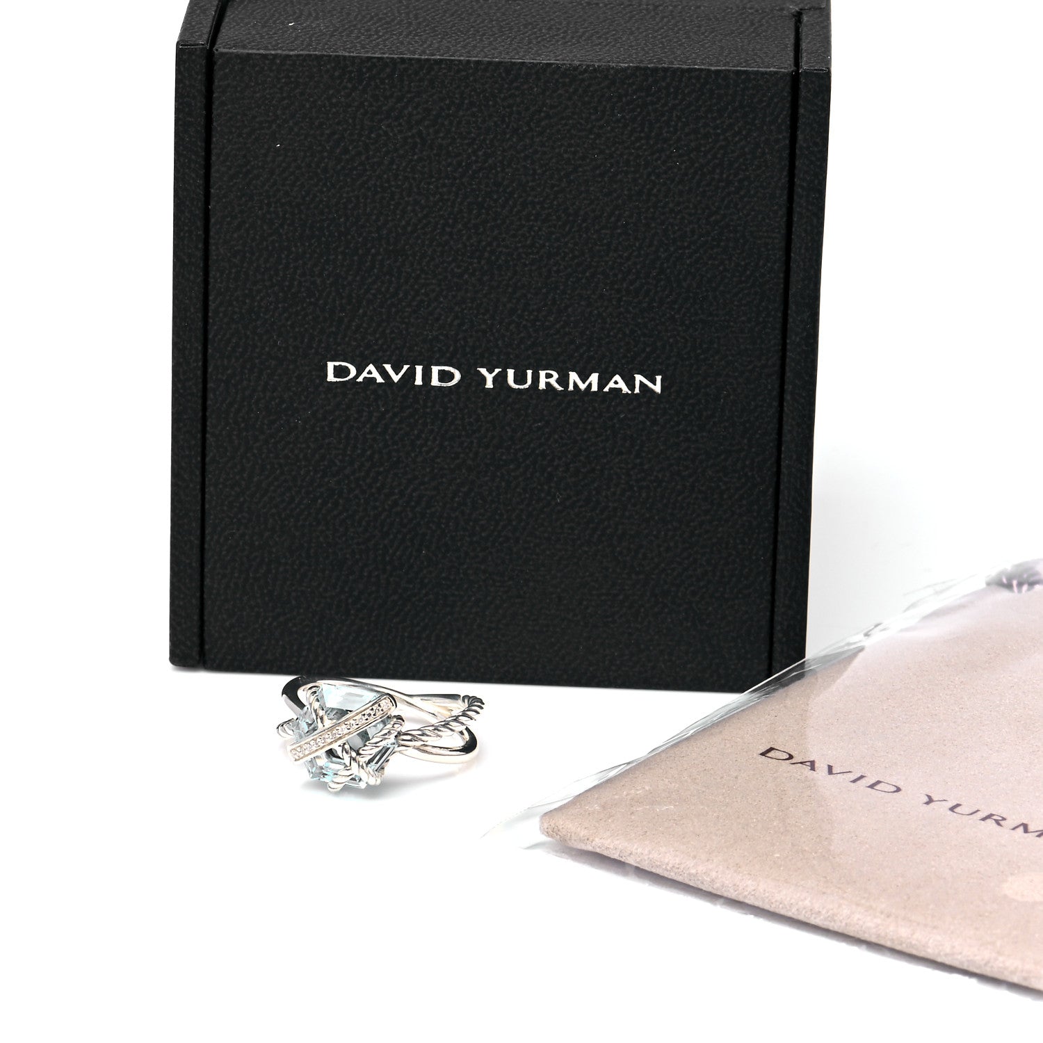 David Yurman Sterling Silver Diamond Blue Topaz 10mm Cable Wrap Ring 54 7 6 of 6