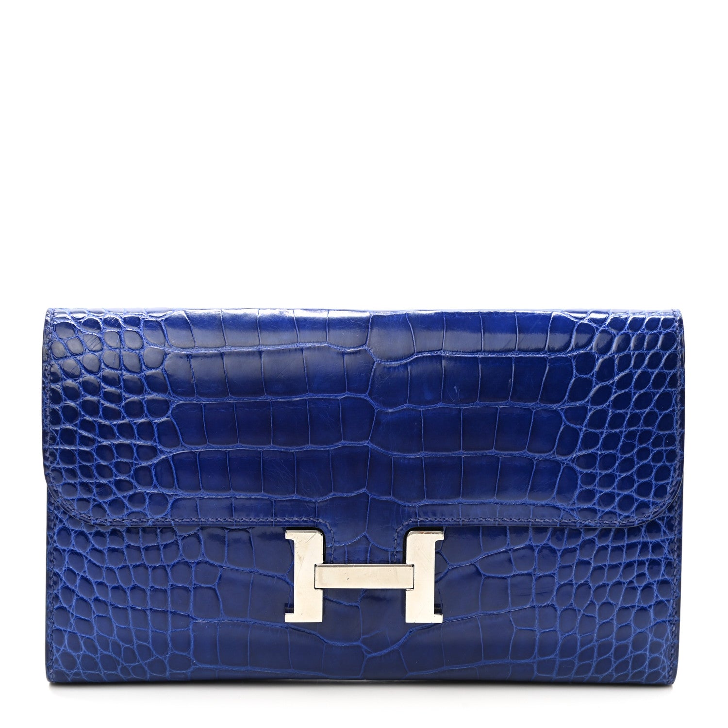 Hermes Shiny Alligator Constance Long Wallet Bleu Electric 1 of 11