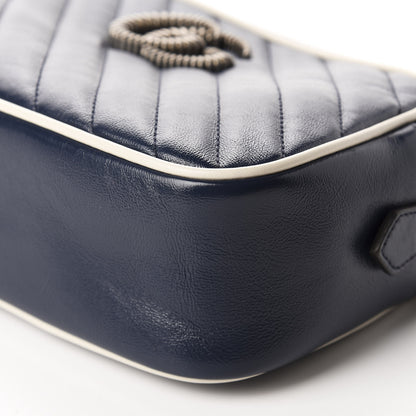 Gucci Vintage Effect Calfskin Matelasse Diagonal Small Torchon GG Marmont Chain Shoulder Bag Blue Agata Mystic White 7 of 11