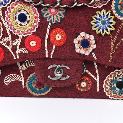 Chanel Felt Flower Embroidered Jumbo Double Flap Burgundy Multicolor 11 of 11