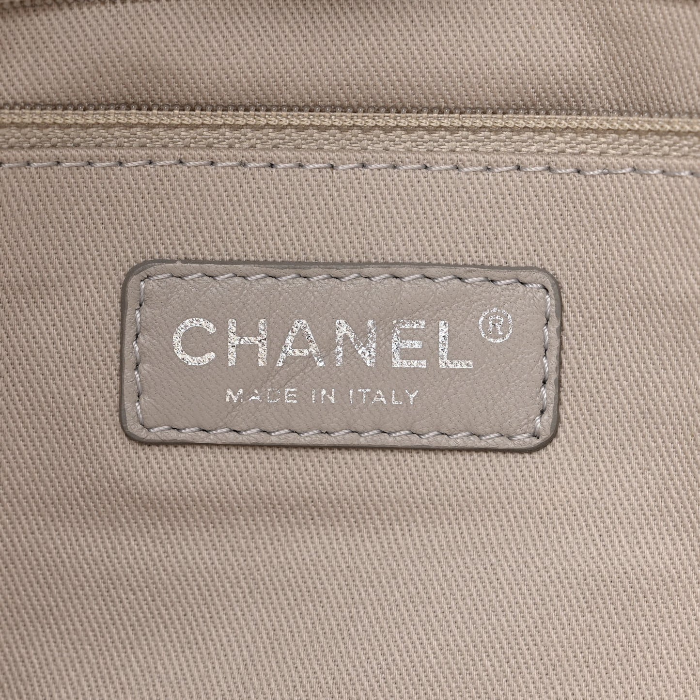 Iridescent Calfskin Diamond Stitched CC Shopping Tote Gris Clair