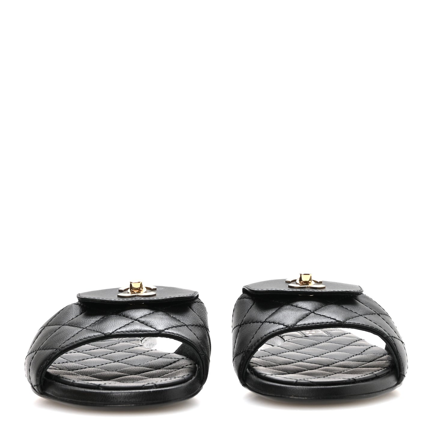 Lambskin Quilted CC Turnlock Sandals 36 Black