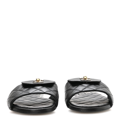 Chanel Lambskin Quilted CC Turnlock Sandals 36 Black 3 of 9