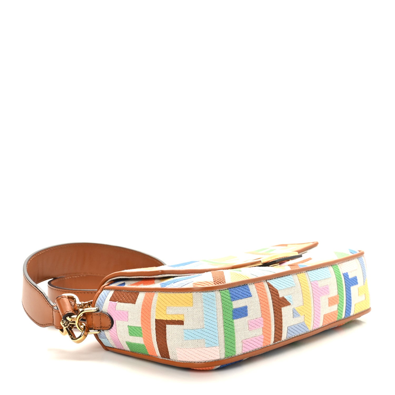 Fendi Kuban Canvas Vitello King FF Embroidered Baguette Grezzo Multicolor 4 of 9