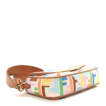 Fendi Kuban Canvas Vitello King FF Embroidered Baguette Grezzo Multicolor 4 of 9