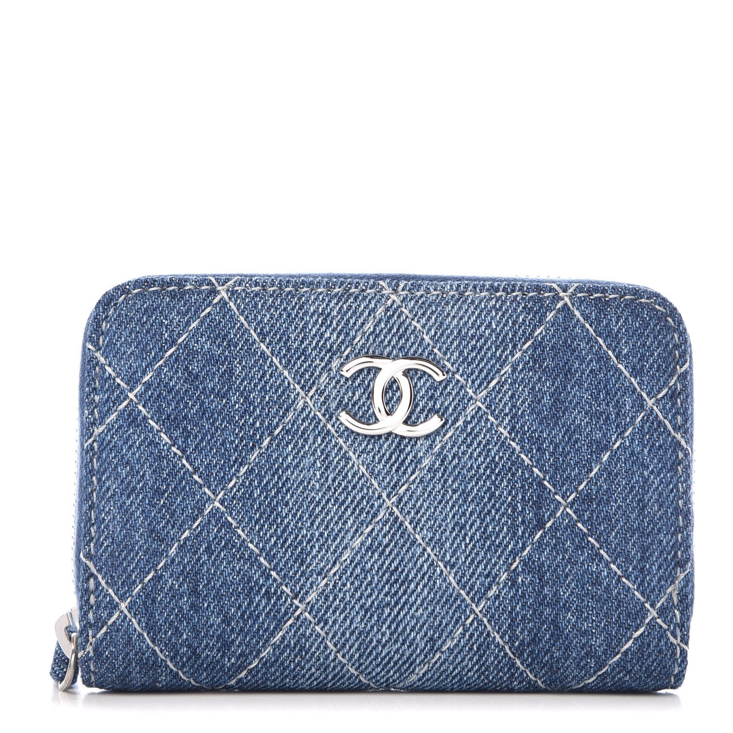 Denim Quilted Zip Coin Purse Blue