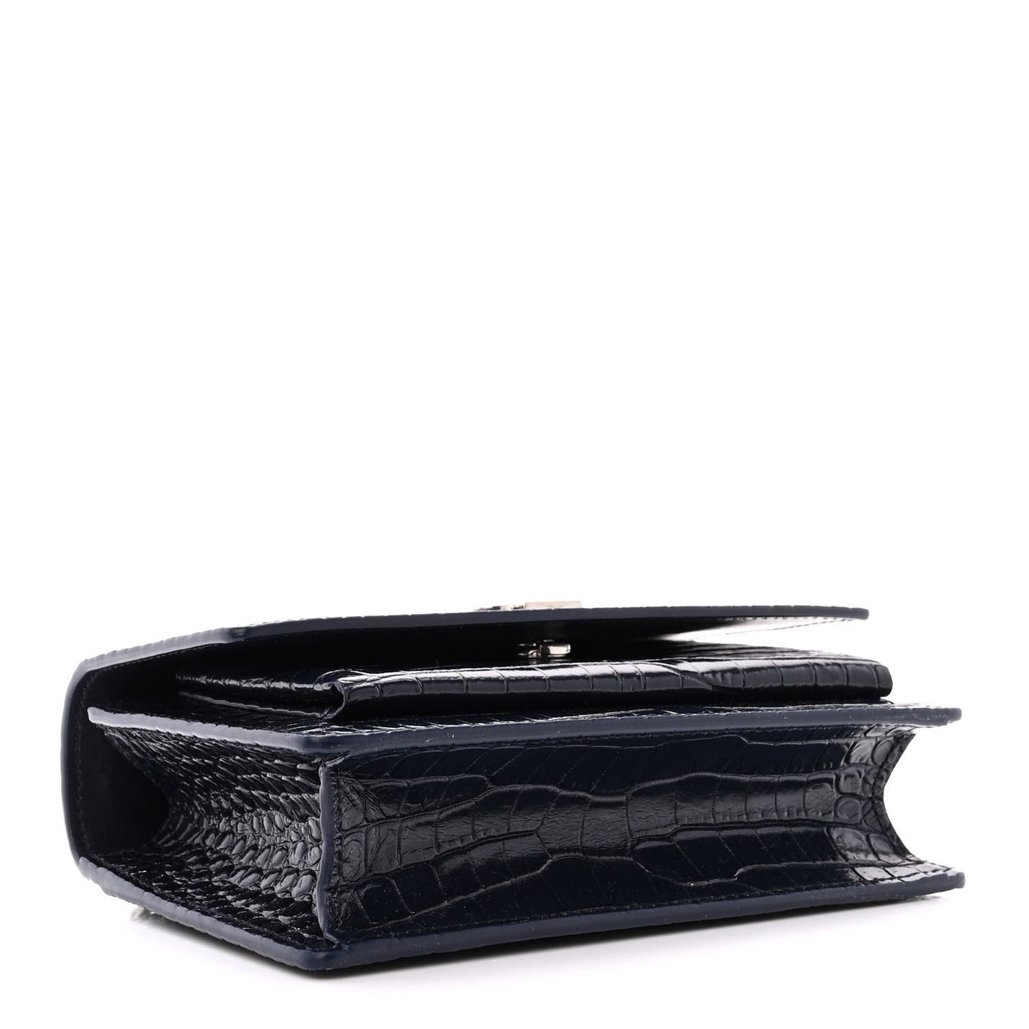Calfskin Crocodile Embossed Monogram Sunset Chain Wallet Navy