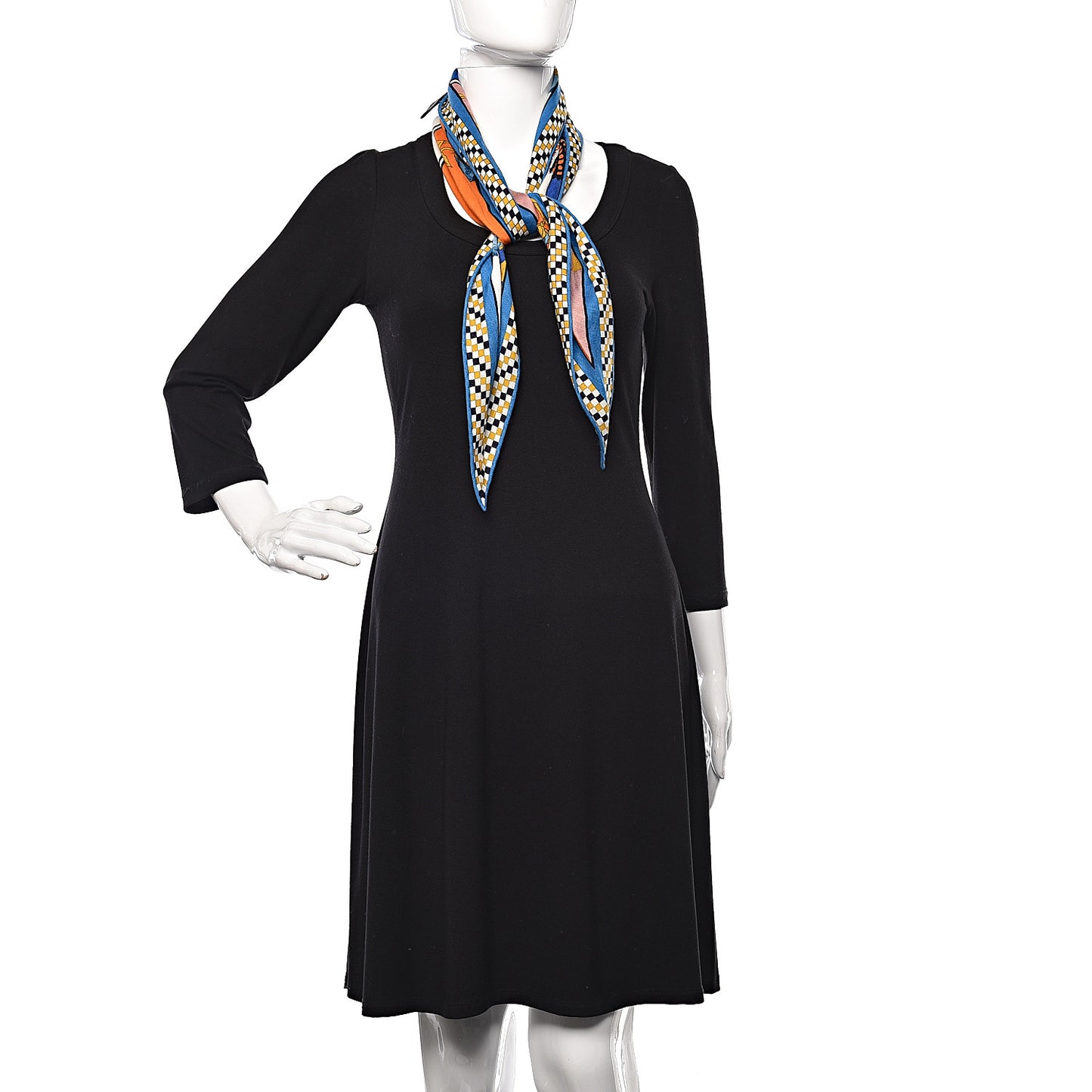 Cashmere Silk Harnais Franca Losange Scarf MM Bleu Roy Orange