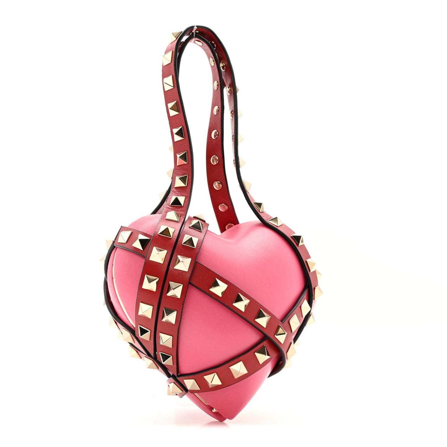 Nappa Carry Secrets Heart Rockstud Spike Minaudiere Clutch Shadow Pink Red