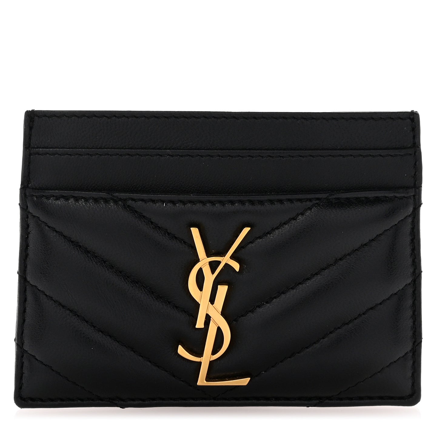 Lambskin Matelasse Chevron Monogram Credit Card Case Black