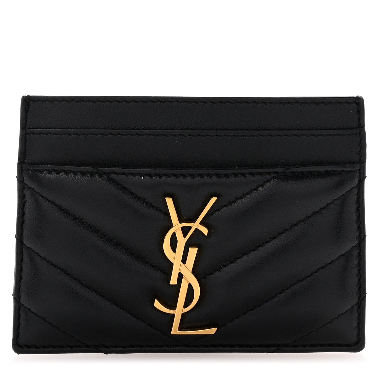 Saint Laurent Lambskin Matelasse Chevron Monogram Credit Card Case Black 1 of 8
